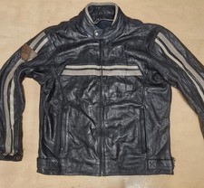 Z1R Black Leather Motorcycle Jacket with Beige Stripes