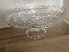 VINTAGE CUT CRYSTAL GLASS CAKE STAND PEDESTAL FRUIT PATTERN MINT CONDITION