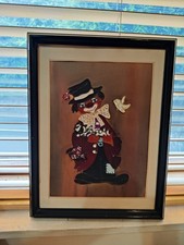 Vintage Framed Circus Clown Oil Painting On Board Circus Art