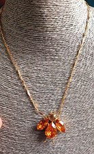 Amber Crystal Glass Large Bumble Bee Pendant Necklace Gold Tone Insect Jewellery