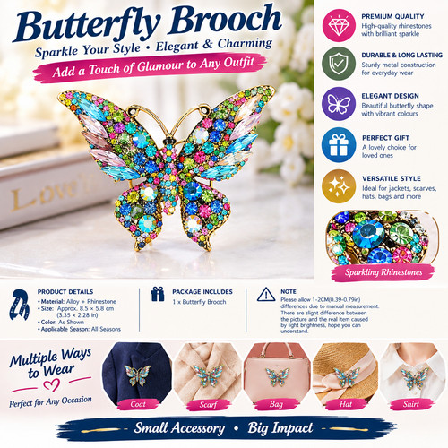 Rhinestone butterfly brooch - rhinestone,