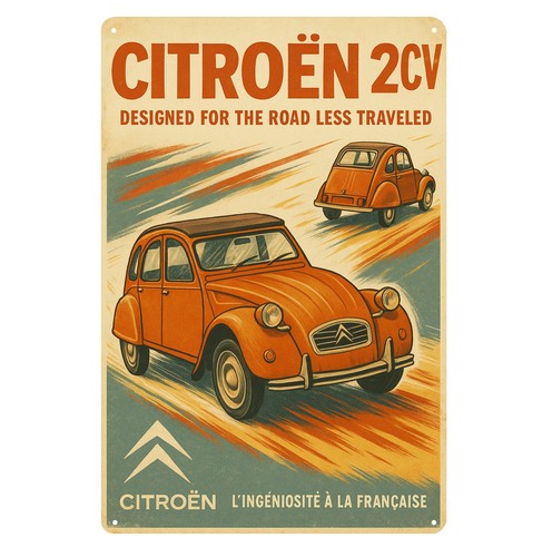 Citroen 2cv car metal poster - 2cv,