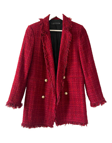 Zara woman red tweed fringe - tweed,