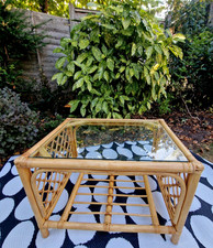 Sunroom ' Natural Cane Coffee Table ' Tempered Glass Boho Conservatory ***