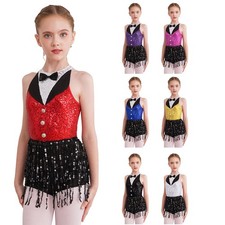 Girls Sequins Tassel Latin Dance Dress Ballet Jazz Rumba Salsa Chacha Dancewear