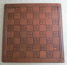 VERY LARGE VINTAGE RESIN CHESS BOARD WITH AN OAK LEAF DESIGN 600mm X 600mm
