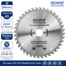 216mm x 40T x 30mm TCT Circular Wood Saw Blade For Bosch, Makita, Dewalt, Mitre
