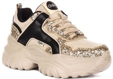 Buffalo Bliss Glam Sparkly Vegan Platform Womens Trainer In Gold UK 3 - 7