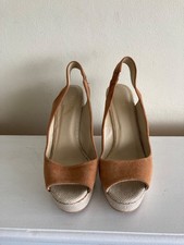 **BNWOB - TAN SUEDE PEEP TOE LING BACK SHOES - WEDGE HEEL - HOBBS - SIZE 5**