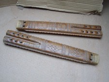2 Vintage Hand Made Carved Wooden Flutes. Musical Instruments.