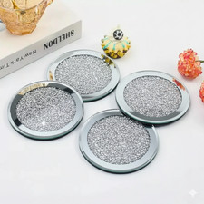 SERENA'S 4 Pack Crushed Diamond Crystal and Mirror Coasters Set of 4 Glittering 