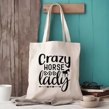 Crazy Horse Lady Funny Tote Bag | Horse Shopping Bag | Horse Tote Bags
