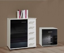 Qmax 'Maria' Drawer Chest Range. White & Gloss Black. German Bedroom Furniture