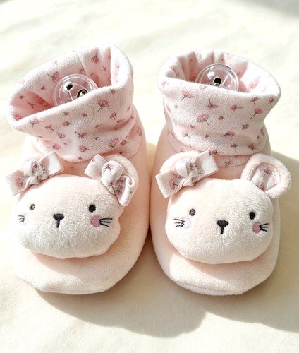 Months pink mouse booties - 1-3,