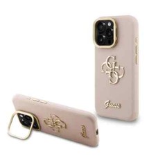 Genuine Guess 4G Metal Logo Stand Impact Protection Case for iPhone 16 Pro Pink