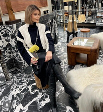 H&M Oversized Jumper Soft Wool Knit Sweater Black & White Stripe Size L