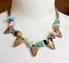 M&S Statement Necklace Chunky Bronze Tone Chain & Bright Multicoloured Stones