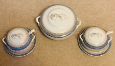 Antique Losol Ware Keeling & Co 7 Piece Soup Set Tablewear Blue White Gold Used