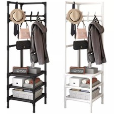 178cm Metal Corner Coat Stand Clothes Hanging Rail Rack Shoe Rack Hanger 3 Shelf