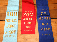 3 Vintage RAOB Regalia Sash's - C.P./K.O.M./R.O.H. Archers Lodge No 9641