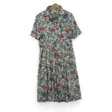 Vintage Eastex 80's Dress Floral Midi Shoulder Pads Short Sleeve Flared Skirt 