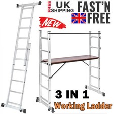 3 IN 1 Aluminium Working Scaffold Tower Ladder Multi Purpose 6 Steps Platform UK