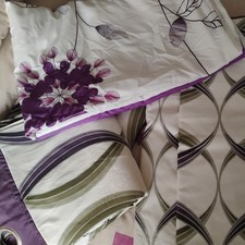 Mix cream purple curtain 74"x 88" & double duvet cover no pillow case 