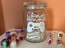 Personalised Sweet Jar Label Vinyl Sticker Treats Toffee Jar GAMING Kids