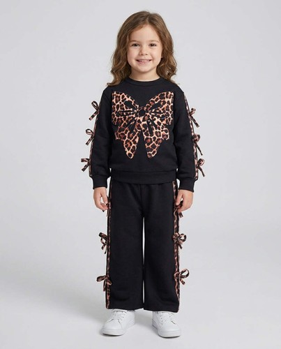 Girls black animal print bow - girls,