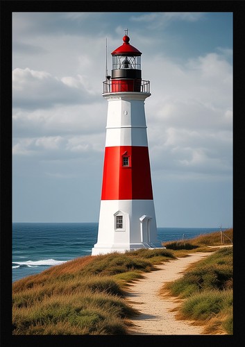 Vibrant lighthouse framed wall - framed,