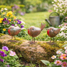 3pc Robin Garden Ornaments Red