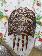 Vintage Large Art Deco Hair Comb Slide Ornate faux tortoise shell style