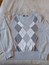Ladies Golf Jumper Diamond Pattern Medium Tutti Frutti Grey White Blue
