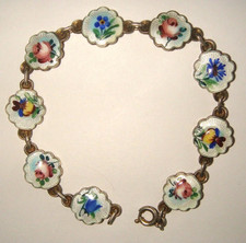 VINTAGE STERLING SILVER ENAMELLED FLOWER CHARM BRACELET - IVAR T HOLTH NORWAY
