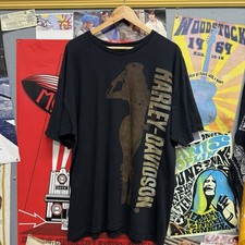 VINTAGE HARLEY DAVIDSON T-SHIRT SIZE XL PIN-UP WOMAN MOTIF BIKER (hd45)