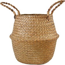 FEILANDUO Seagrass Belly Basket Woven Plant Pot with Handle, Natural Foldable 