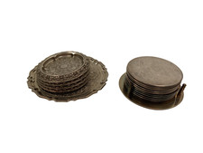 Vintage Silver Plated Coasters Bundle with Holders Ornate Design Set Preowned
