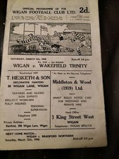 VINTAGE RUGBY LEAGUE PROGRAMME WIGAN V WAKEFIELD TRINITY CHALLENGE CUP MAR 1949