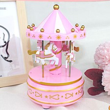 Carousel Music Box Plastic Vintage Merry-Go-Round Horse Music Box Pink Blue Gift