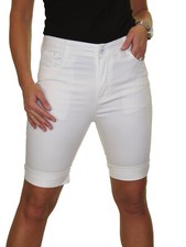 Ladies Stretch Chino Shorts Above Knee Turn Up Cuff Jeans Style 10-18 