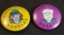 Lot of 2 YOUNG NSPCC Charity Collectors Pin Badges NOODLES & SCRAPS 25mm