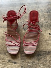 WOMENS RED TIE LEG WEDGE SANDAL SIZE RIVER ISLAND 