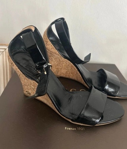 Gucci patent cork wedge - patent,