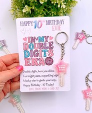 Double Digits Era 10th Birthday Card Lucky Star Keyring Daughter Granddaughter