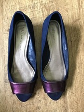 Womens M&SCollection navy suede /burgundy patent trim wedge heel shoes-Size5.5