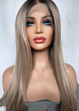Human Hair Blend Light Ash Blonde 13x5 Transparent HD Freepart Lace Front Wig