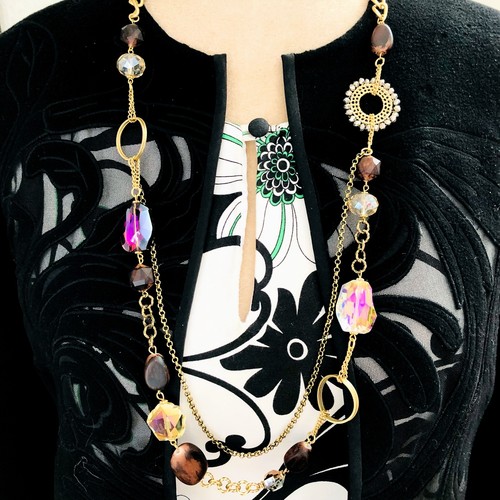 Long crystal wood beaded - wood,