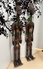 Pair of Male and Female Wooden Hand Carved African Figures / Statues - 102cmTall