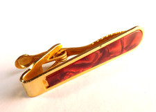 Vintage 1950s 1960s Tie Clip Pin Gold Tone Pearlised Wine Plastic MOD FREE P&P
