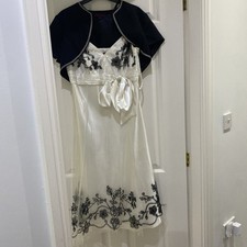 Debut Ivory & black satin mesh dress size 12 With Matching Black Bolero Jacket